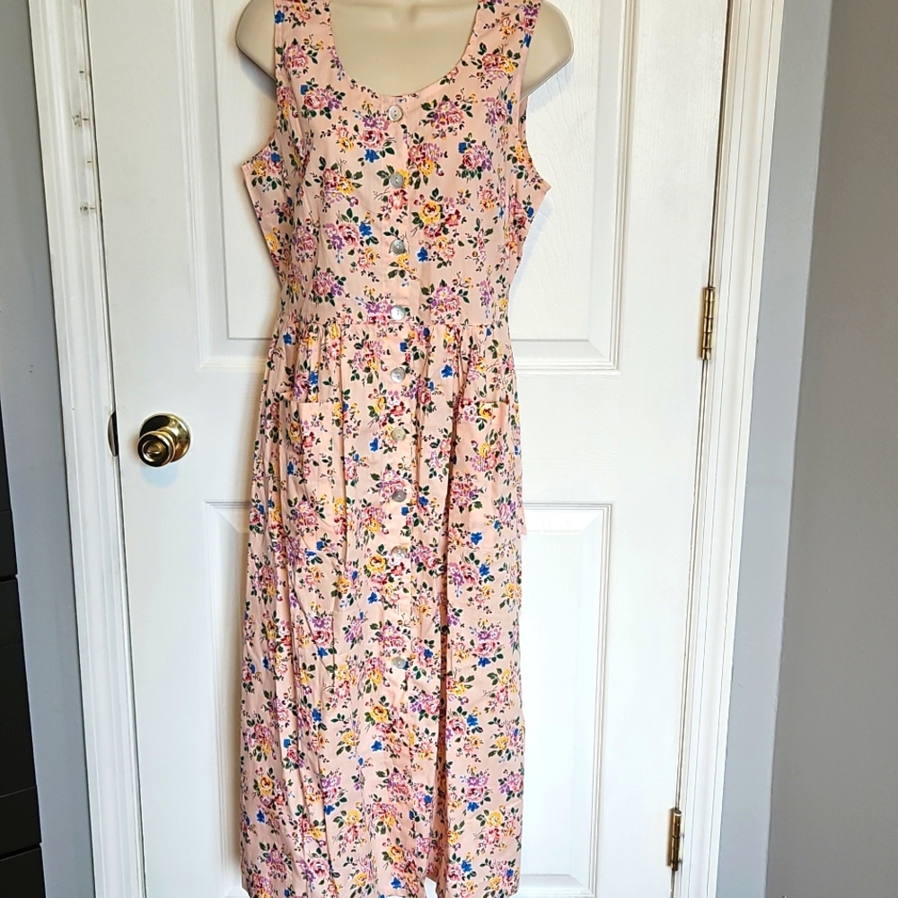 Women's Floral Print Cottage Core Grandma Peasamt  Pink Maxi Dress Size S